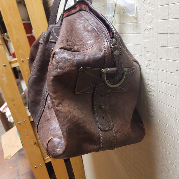 Fossil Duffle Bag LUGGAGE Suitcase Leather Brown Top Handle NO SHOULDER STRAP - Picture 9 of 10